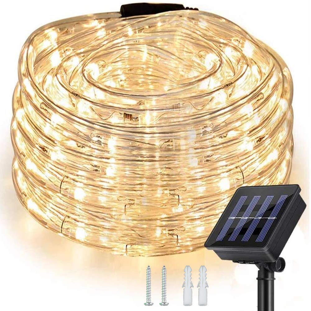 Solar String Light Hose 10m 100 LEDs with 8 Modes Solar Rope Indoor and Outdoor Chain Fairy Lights for Hall, Garden, Christmas, Wedding, Party, Terrace - Warm White