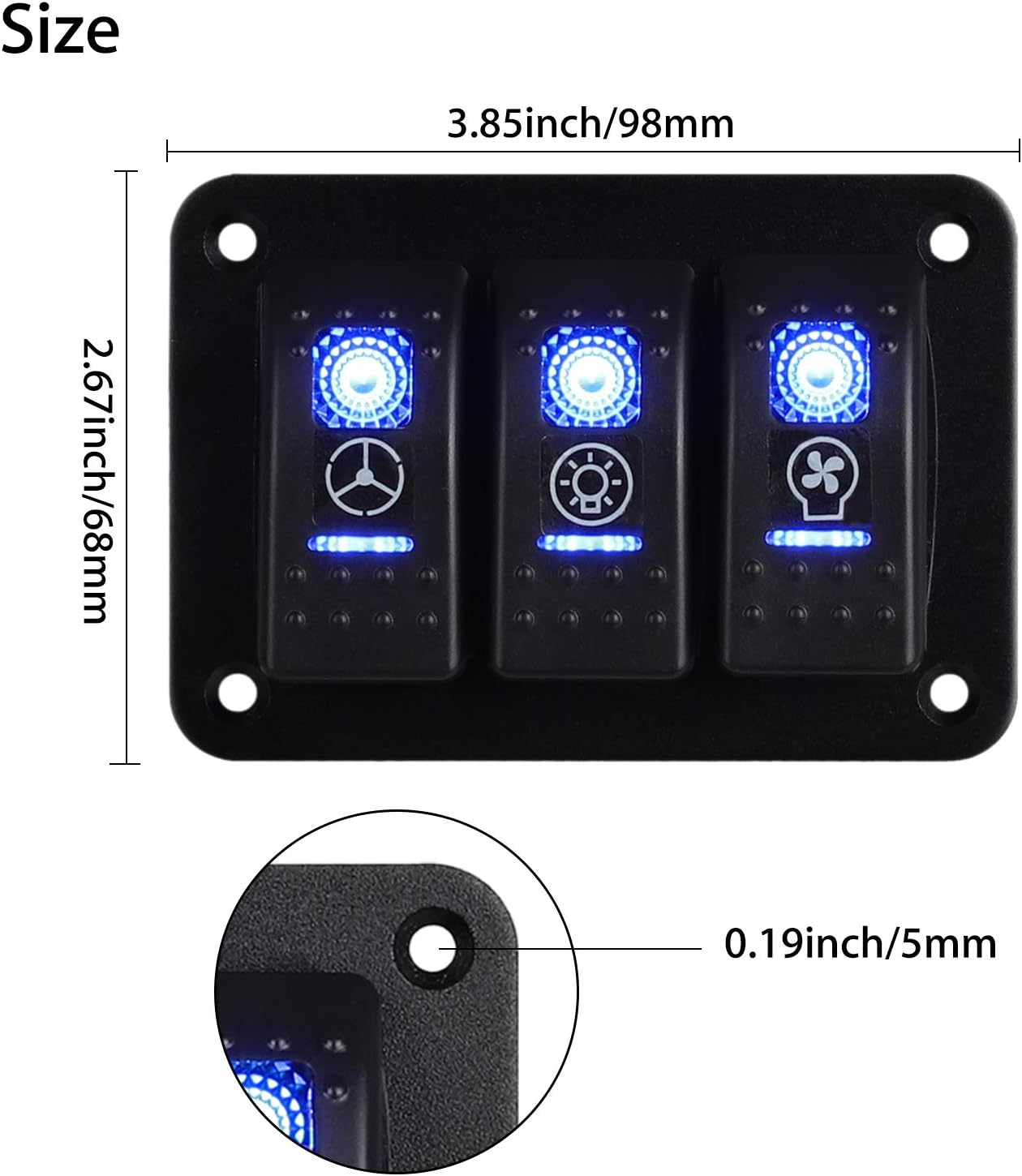 Linkstyle 3 Gang Car Boat RV Marine Switch Panel Rocker Switch Panel with Blue LED Light 5 Pin ON/Off Switch Panel with DIY Stickers Set: Automotive