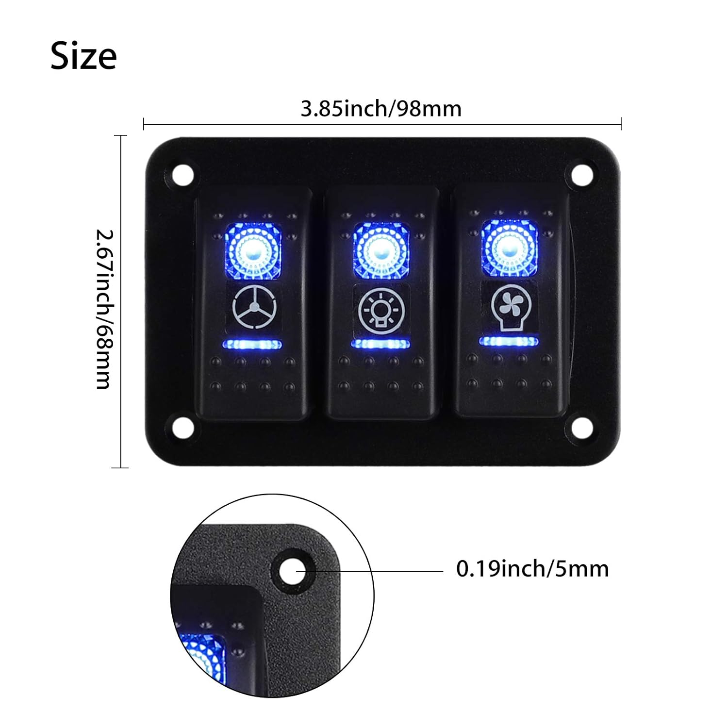 Pre-Wired Rocker Switch Aluminum Panel 6 Gang Toggle Switches Dash 5 Pin ON/Off 2 LED Backlit for Boat Car Marine