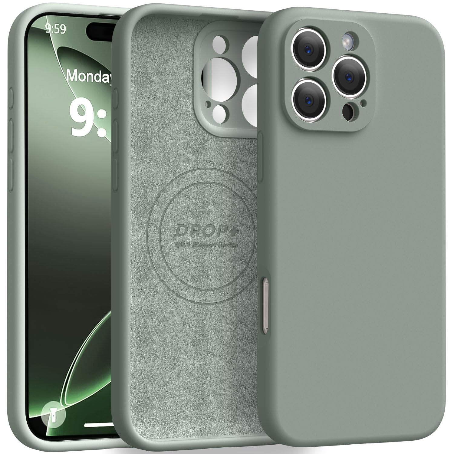 Photo 1 of Ktele Magnetic for iPhone 16 Pro Case [Compatible with Magsafe] [Premium Silicone Satin-Smooth Touch] Slim Shockproof Anti-Scratch Microfiber Lining Case, 6.3 inch, Calke Green