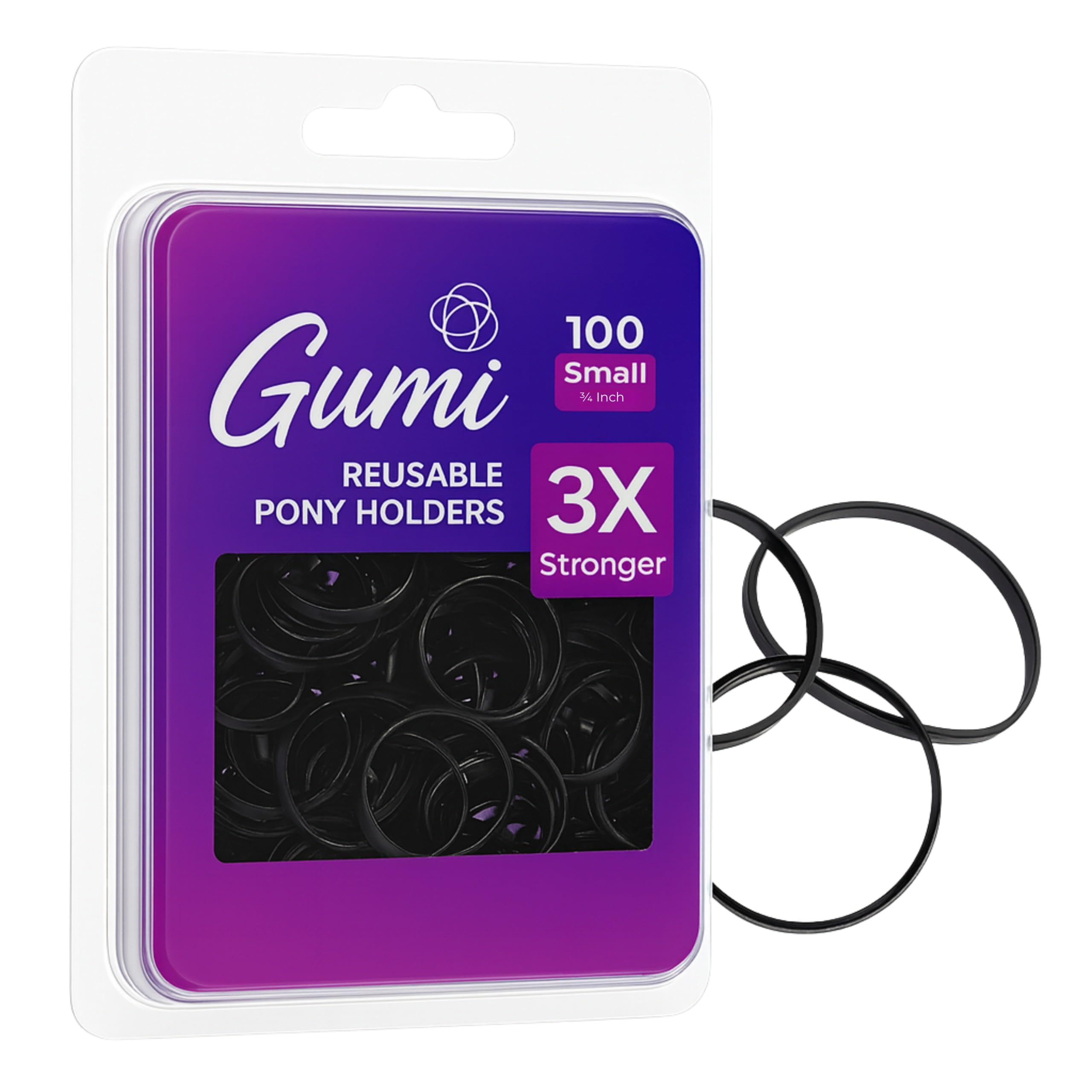 GUMI Reusable Extra Strong Hold Hair Elastics Small-100 Count Black
