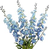 ZYTUYO 4PCS Light Blue Delphinium Artificial Flower 33.5'' Long Larkspur Stem Plant Floral Silk Flowers Faux Bouquets for Tall Floor Vase Home Garden Outdoor Wedding Arrangement Decor (H005-FYC)