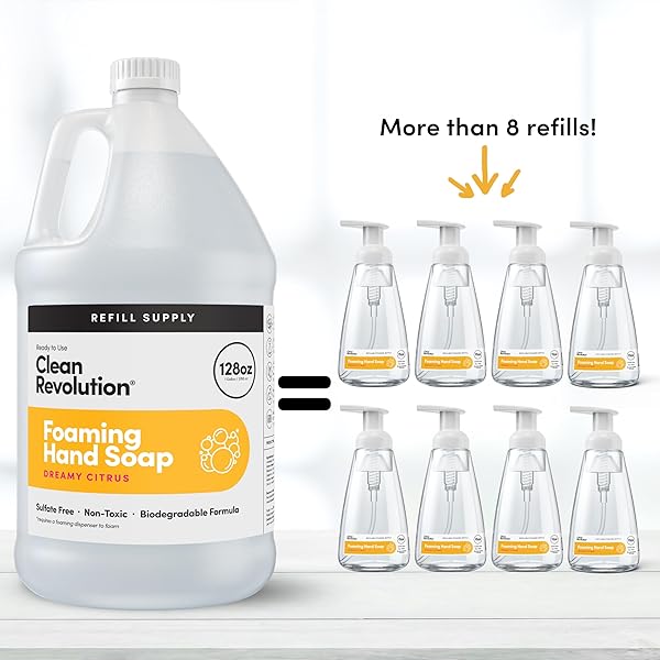 CLEAN REVOLUTION FOAMING HAND SOAP REFILL SUPPLY CONTAINER, READY TO USE FORMULA, DREAMY CITRUS FRAGRANCE, GLUTEN FREE, 128 FL. OZ
