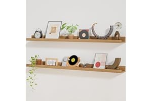 Heimlove Picture Ledge Shelf,48 inch Long Floating Shelves for Wall Set of 2,Picture Shelf with Lip for Wall Decor,Living Room,Bedroom,Bookshelf,Nursery,Perfume,Oak Color