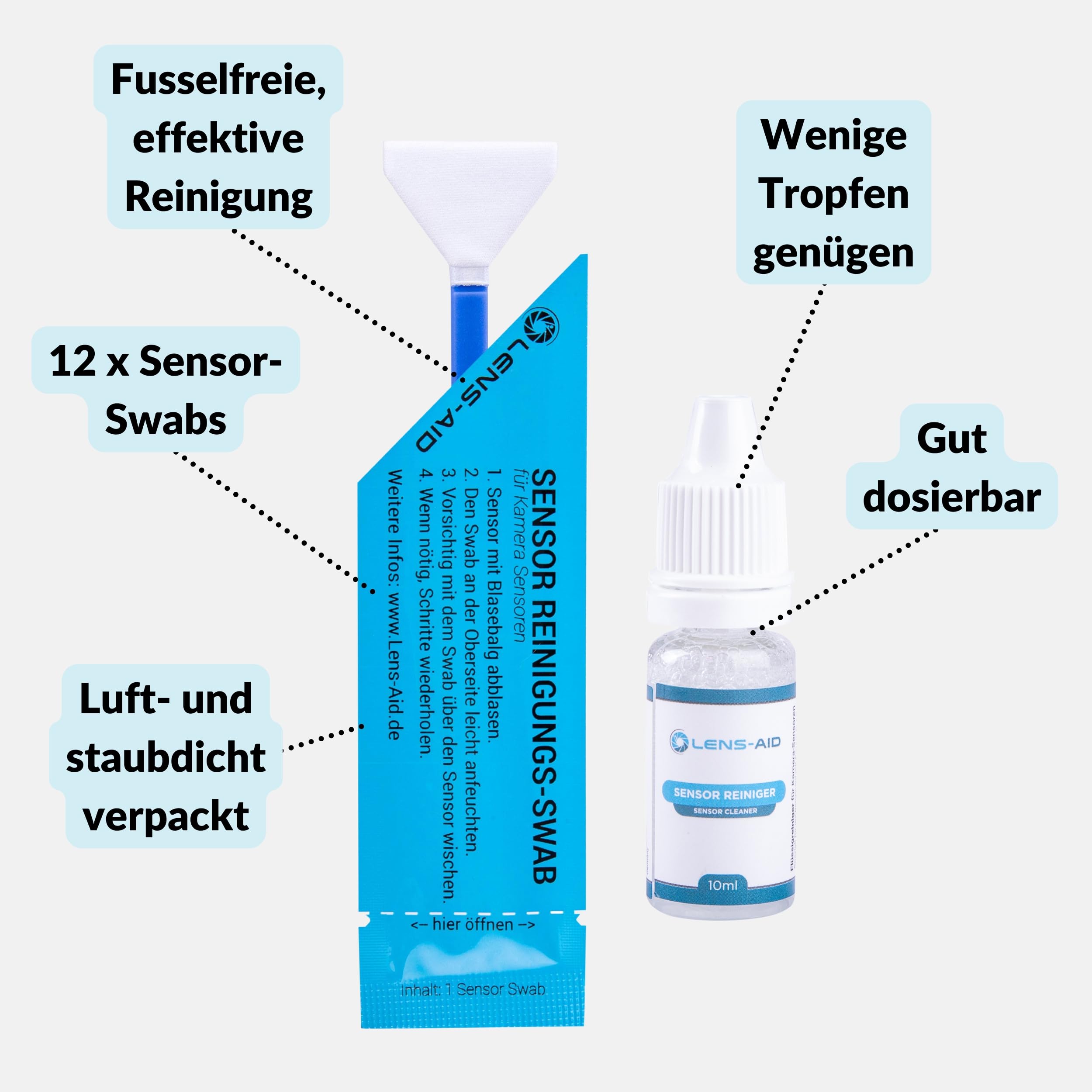 Lens-Aid Sensor Reinigungsset APS-C Kameras | Cleaning Kit mit 12x 16mm Swabs & Flüssig-Reiniger | Kompatibel mit Canon Sony Nikon Fujifilm Kamera 3