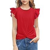 Arshiner Girls Shirt - Short-Sleeve Twist Front T-Shirt for Girls with Cute Flying Sleeves - Summer Blouse Tunic Tee Tops