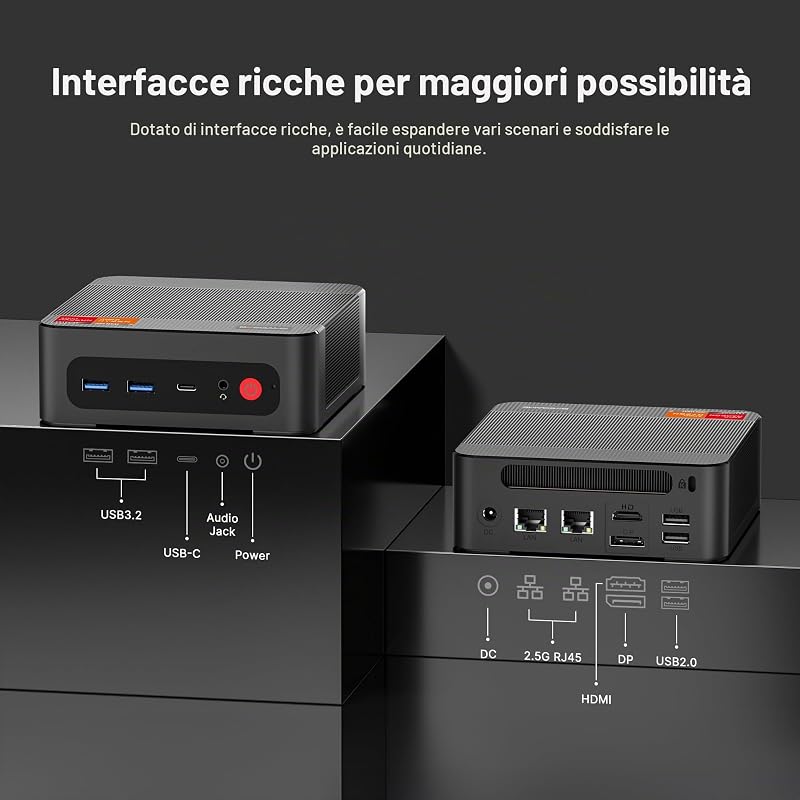 P4ultra Mini PC Ryzen 7 7730U (fino a 4,5 GHz, 8C/16T) Mini computer, DDR4 16 GB RAM, SSD M.2 PCIe NVMe da 1 TB Mini desktop, HDMI/DP/USB-C, Triplo Display 4K, Doppia LAN RJ45, WiFi 6E, BT 5.2