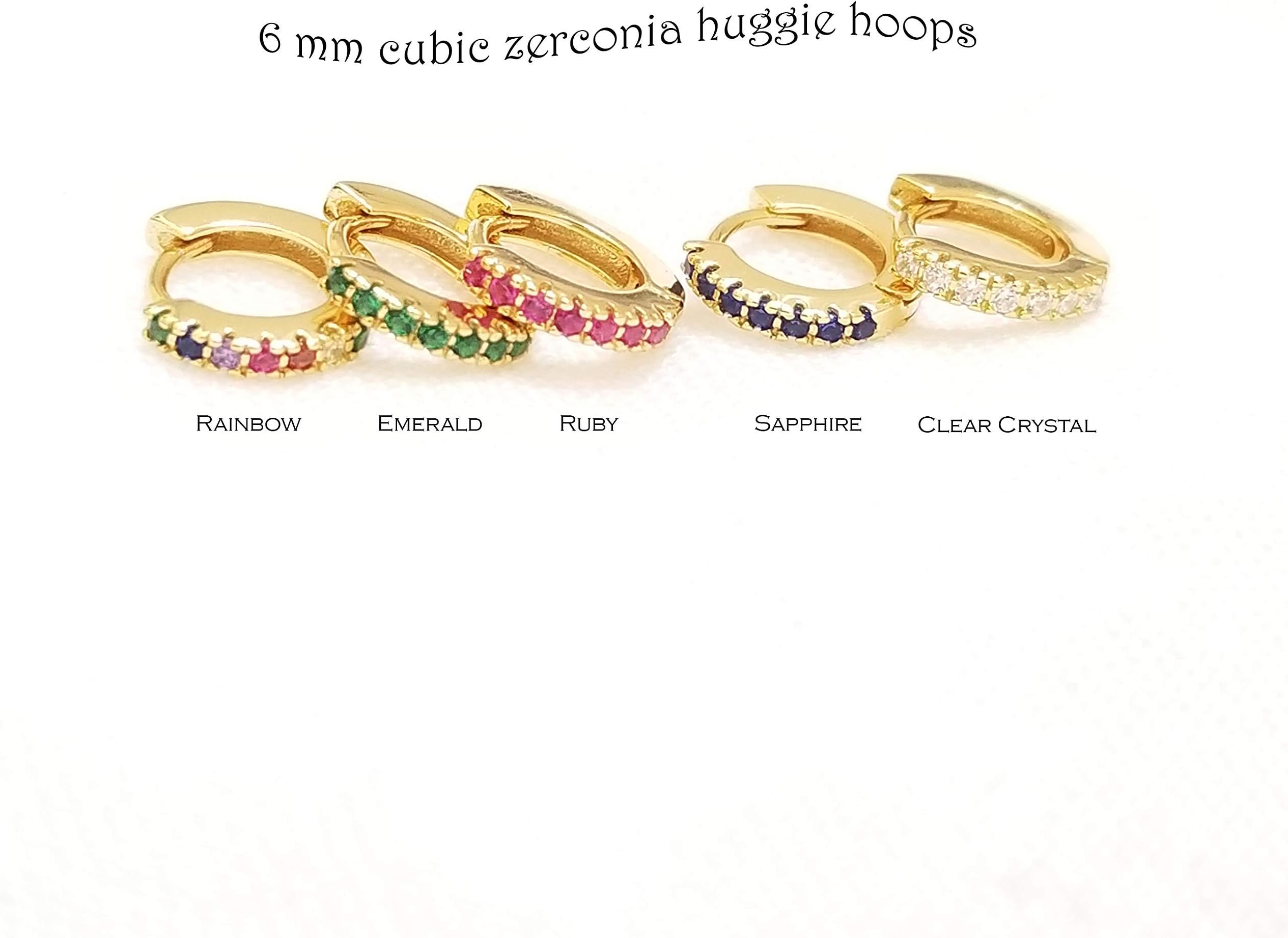 6 mm Huggie Earrings, Tiny Huggie Earrings, Rainbow Earrings, Emerald Hoop Earrings, Minimalist Earrings, Hoop Earrings, CLEO EARRINGS