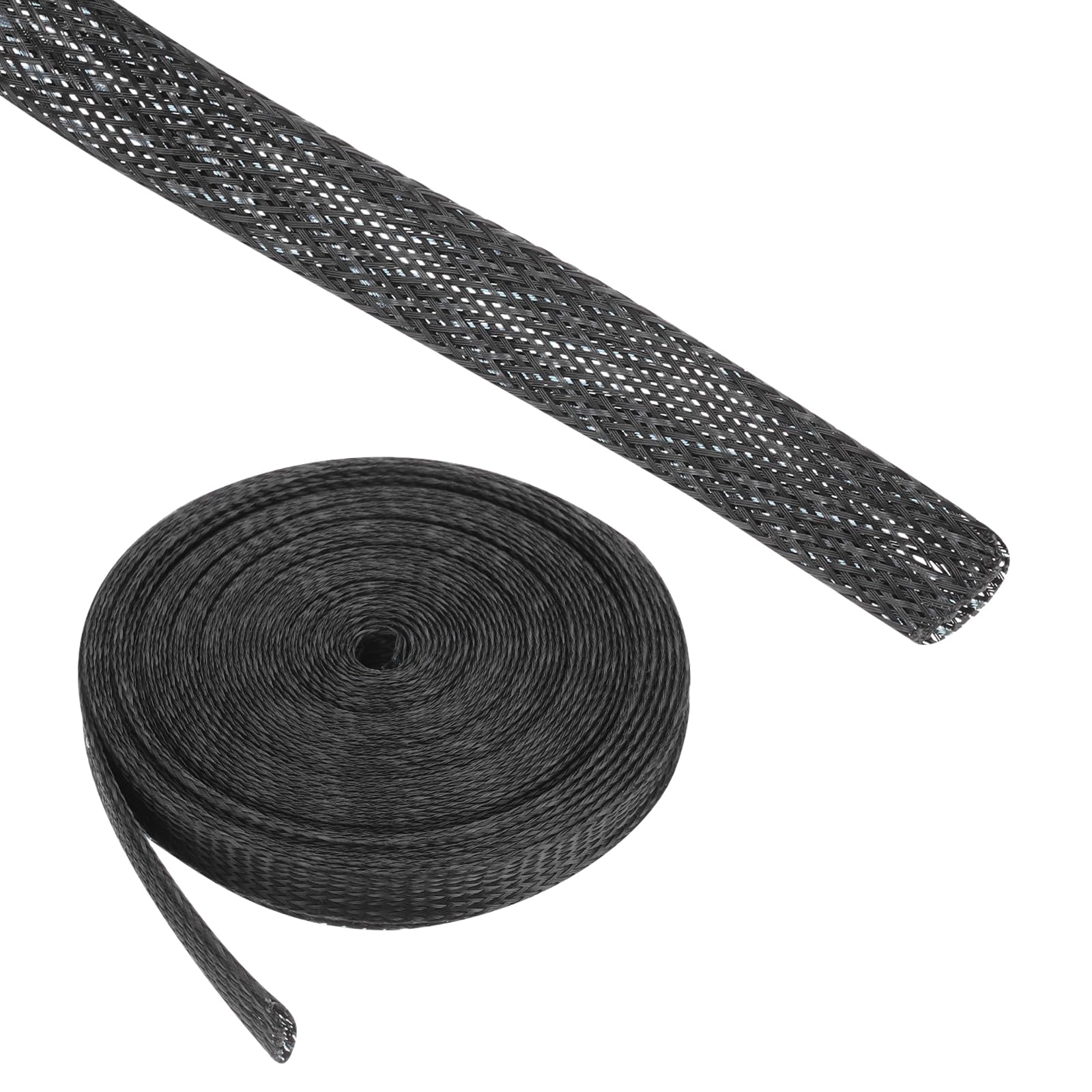 Rebower 25ft PET Expandable Wire Loom 1/2 Inch, PET Braided Wire Sleeving Cable Management Sleeve Tubing [for Audio Video Home Office Cord Protector]-Black