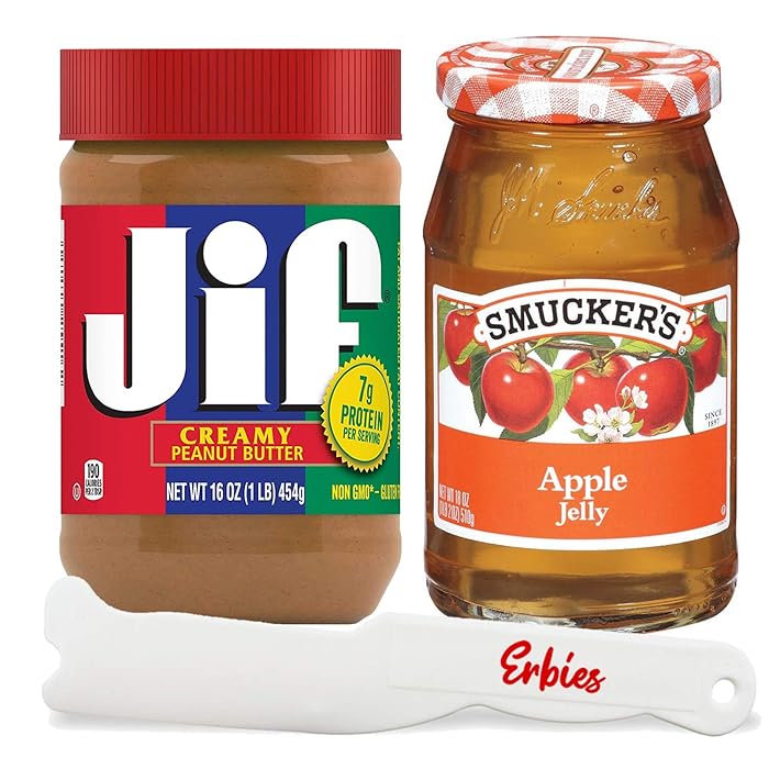 Jif Natural Delicious Flavor, Packed with Healthy Proteins for Kids and Adults, With Erbies Spreader Spatula (Creamy Peanut Butter & Apple Jelly)
