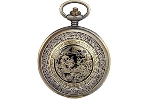 JewelryWe Mothers Day Gift Men's Womens Retro Bronze Quartz Dragon and Phoenix Pocket Watch Necklace with 31.5" Chain
