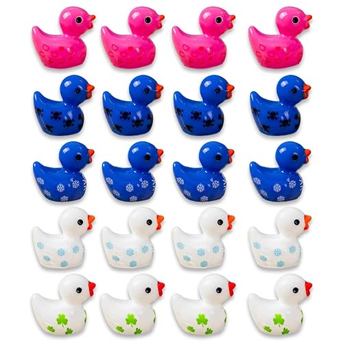 20Pcs Mini Ducks, 5 Colors Printing Mini Resin Ducks, Cute Tiny Ducks for DIY Craft Garden Landscape Dollhouse Potted Plant Decorations