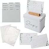 Recipe Box with Cards and Dividers - Recipe Cards and Box Set with 100 Recipe Cards, 100 Card Protectors, Card Holder, 12 Dividers - Recipe Card Box - Recipe Card Holder - Recipe Holder - Recipe Boxes