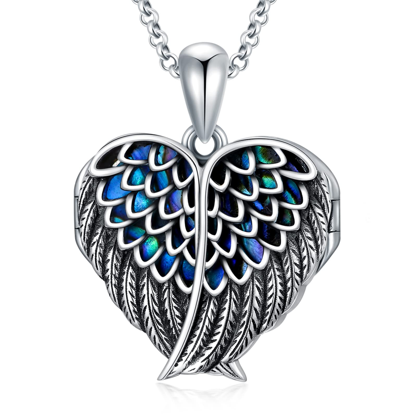 SOULMEET Angel Wing Heart Shaped Locket Necklace That Holds Picture Photo You Are My Angel Sterling Silver Abalone Shell Locket Pendant (Locket only)