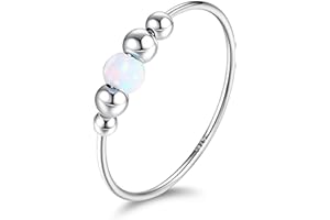 ADRAMATA 925 Sterling Silver Rings Fidget Ring for Women for Anxiety Relief Bead Spinner Rings Handmade Opal Ring 18K White Gold Plated Anxiety Ring for Women Anti-Anxiety Ring