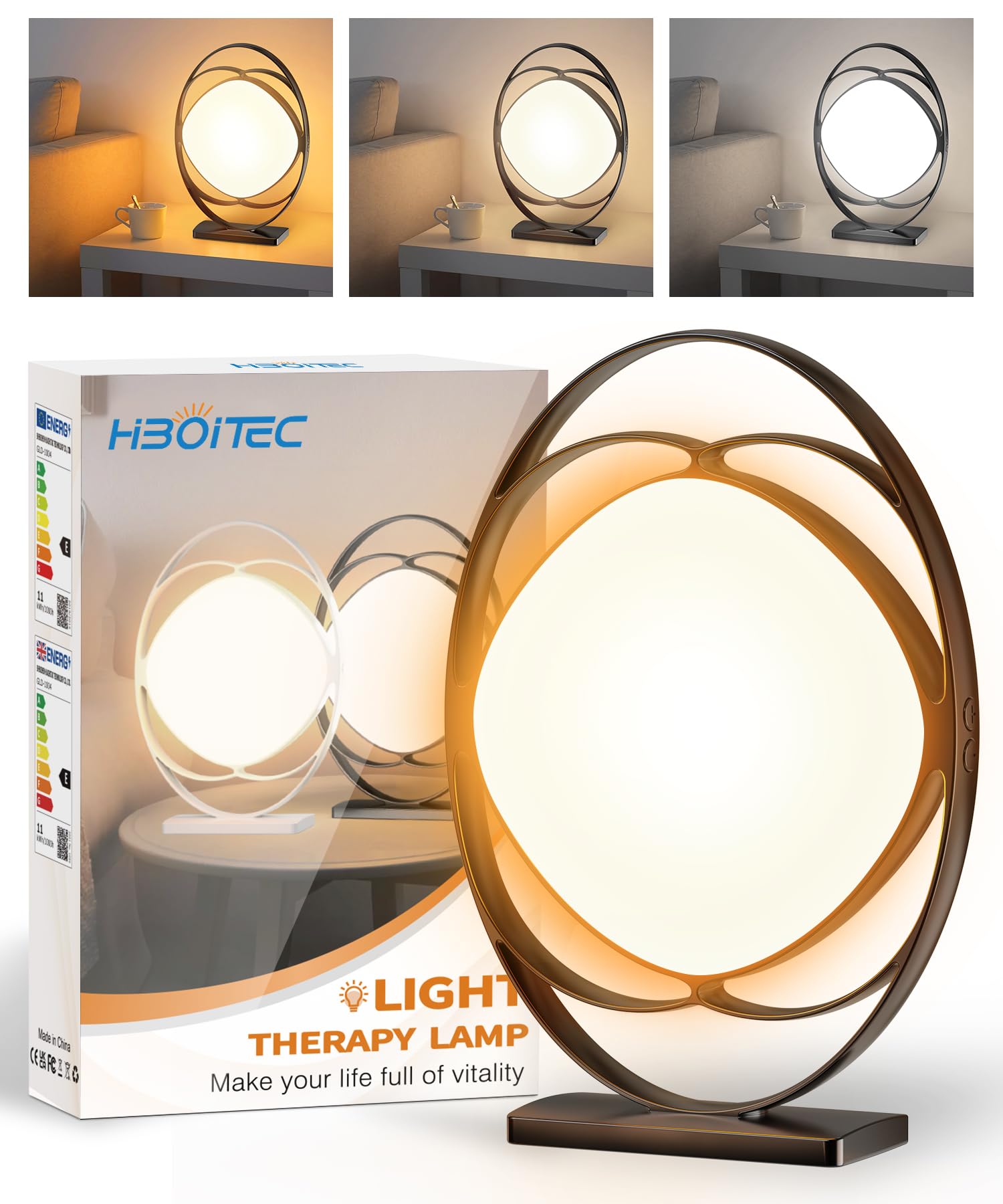Photo 1 of HIBOITEC Light Therapy Lamp, 10000 Lux UV-Free Therapy Light with 3 Color Temperatures, 5 Adjustable Brightness, 4 Timer Memory Function, Sun Lamp for Home, Office, Travel, Black