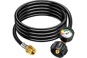 Alloxity 8FT Propane Hose Adapter 1lb to 20lb with Gauge, Propane Tank Adapter Hose 20 lb to 1 lb, Propane Tank Hose, Propane Grill Hose Fit for Mr Buddy Heater, Weber Q Grill, Coleman Camping Stove