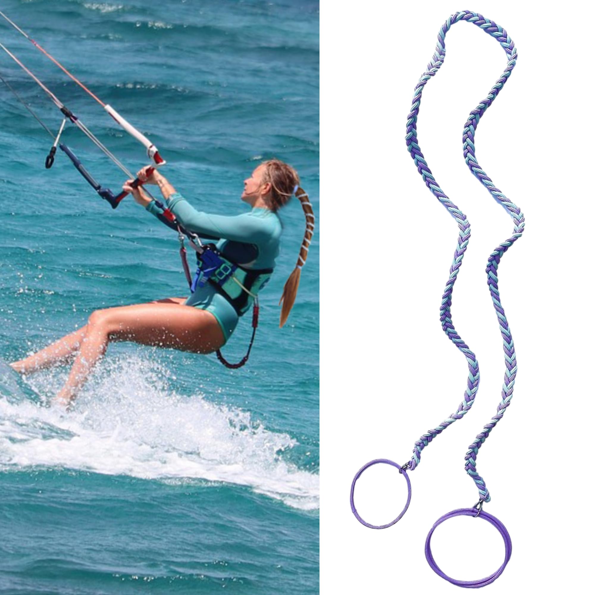 35"/89cm Long Rip Tie Hair Ties Ponytail Holders for Water Sports, Hair Bobbles for Thick Scrunchies No Damage Strong Braided Long Curly Pony Tails Ties fixed Surfing Swimming Riding (Green&Purple)