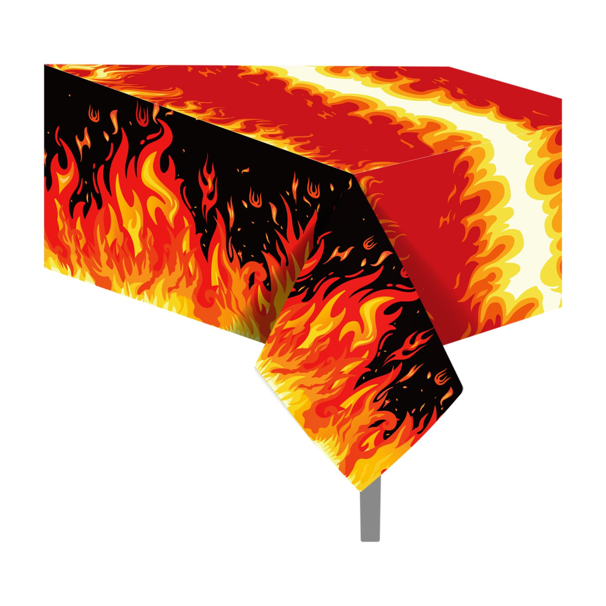 CC HOME 2Pc Fire Party Plastic Tablecloth 54 x 87 Inch Long Table Cover, Flame Party Tablecover for Fire Fighting Theme Kids Baby Shower Birthday Dinner Picnic Kitchen Event