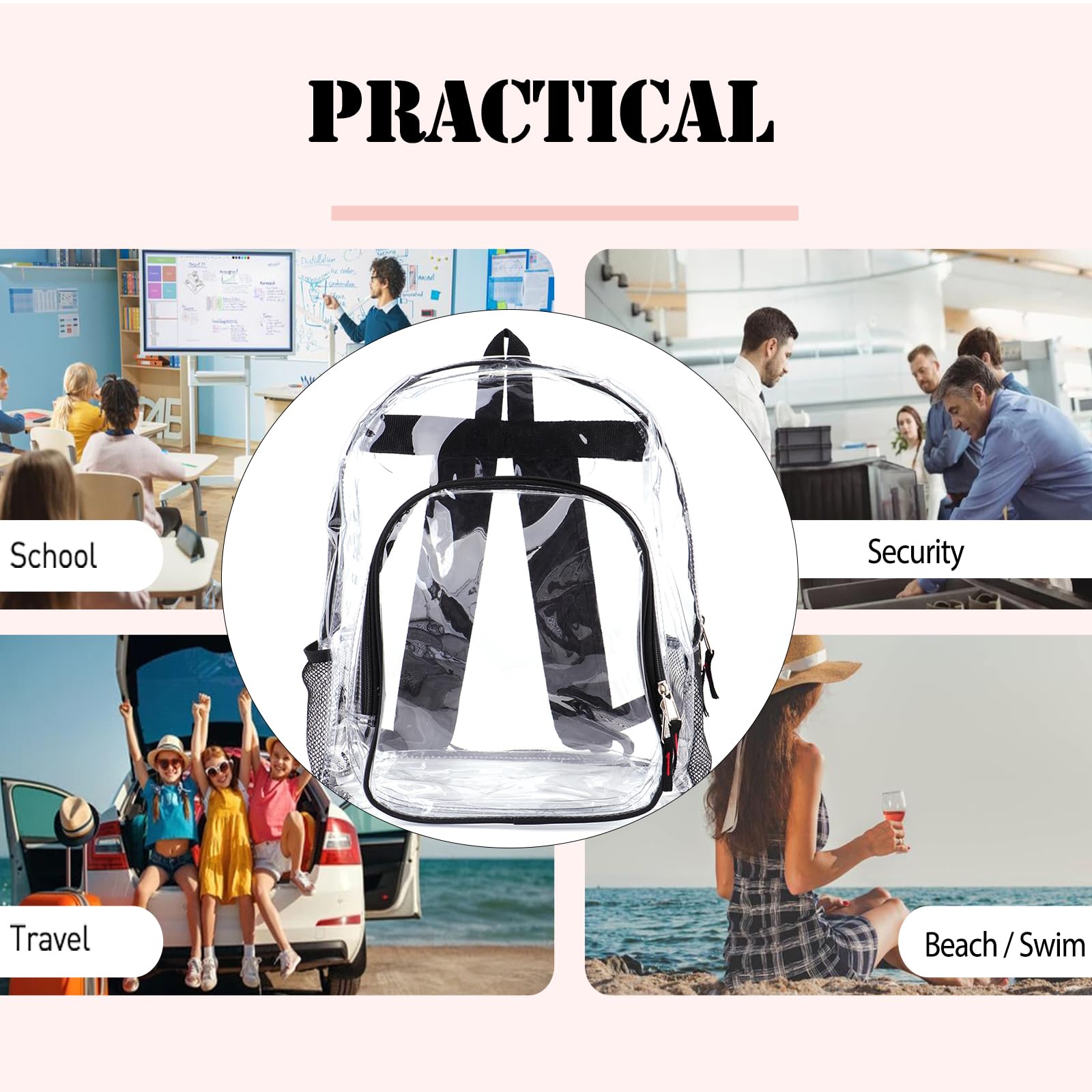 JOMPARO Clear Backpack Heavy Duty Clear Bookbag for School Transparent See Through Book Bags for Boys Girls 16 inch