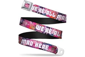 Buckle-Down Seatbelt Belt - Transparent Cheshire Cat Poses WE'RE ALL MAD HERE - 1.5" Wide - 32-52 Inches in Length