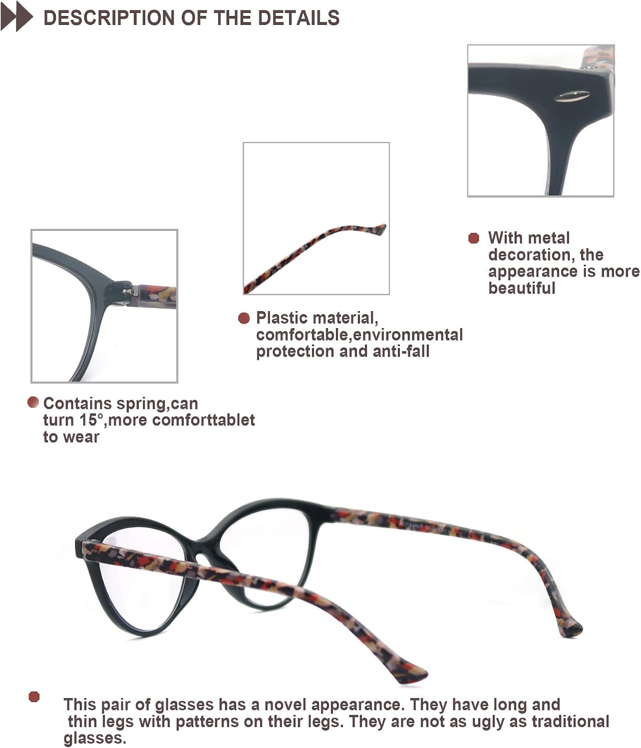 HEEYYOK Reading Glasses Womens Floral/Flower Pattern Cat Eye Ladies Readers Glasses +3.50 Comfortable Colorful Lightweigth Frame - Image 4