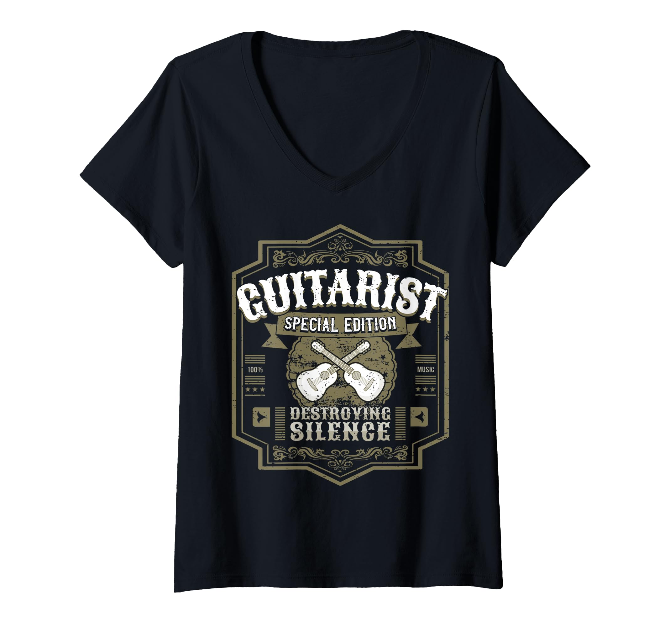 Womens Guitarist Guitar Player Design I Destroying Silence Vintage V-Neck T-Shirt
