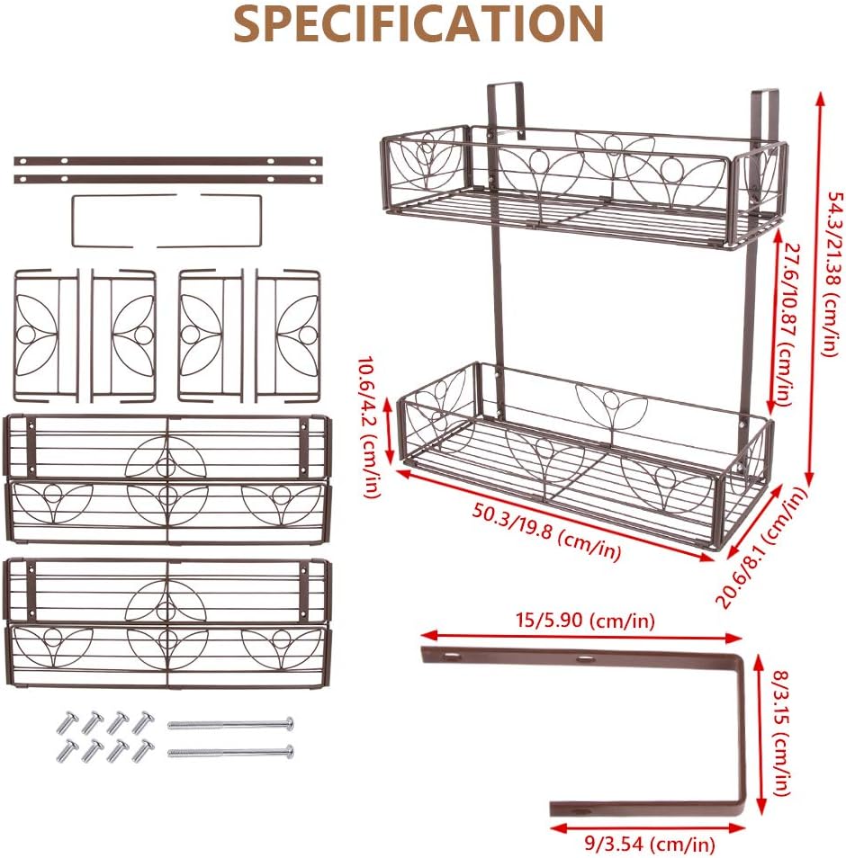 AmnoAmno 2-Tier Balcony Hanging Flower Rack Stand Rail Planters Baskets Pots for Outside, Deck Railing Planters Boxes Outdoor Hanger Stand with Strong Metal Folding Design Easy Installation (Bronze) : Garden & Outdoor
