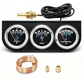 MH 2inch 52mm Triple Gauge Set Car Auto 3 Gauges Cluster Set kit | Oil Pressure Gauge (0-80PSI) Water Temperature (100&deg;F - 220&deg;F) Ammeter (-60 to 60 AMP) With Sensor