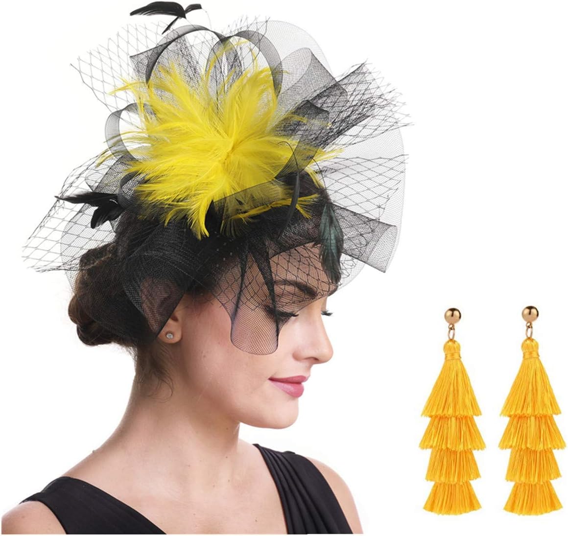 SAFERIN Fascinators Hat Sinamay Flower Mesh Feathers on a Headband and a Clip Tea Party Headwear for Girls and Women