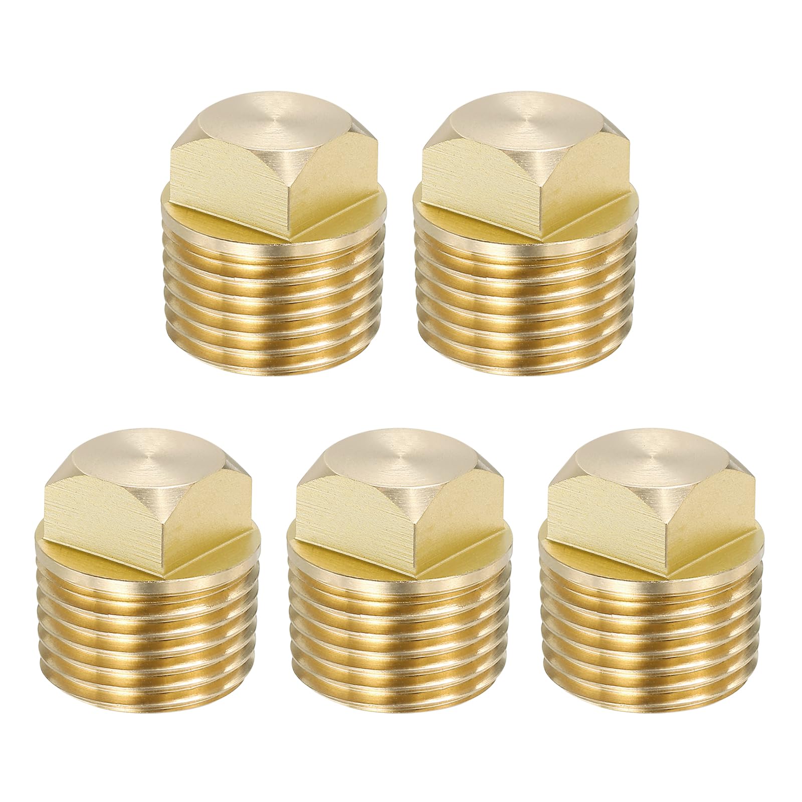 PATIKIL 1/2 Inch NPT Boat Drain Plug, 5 Pcs Solid Brass Spare Garboard Drain Plugs with Square Head for Kayak Fits Most Boats Hulls, Gold Tone