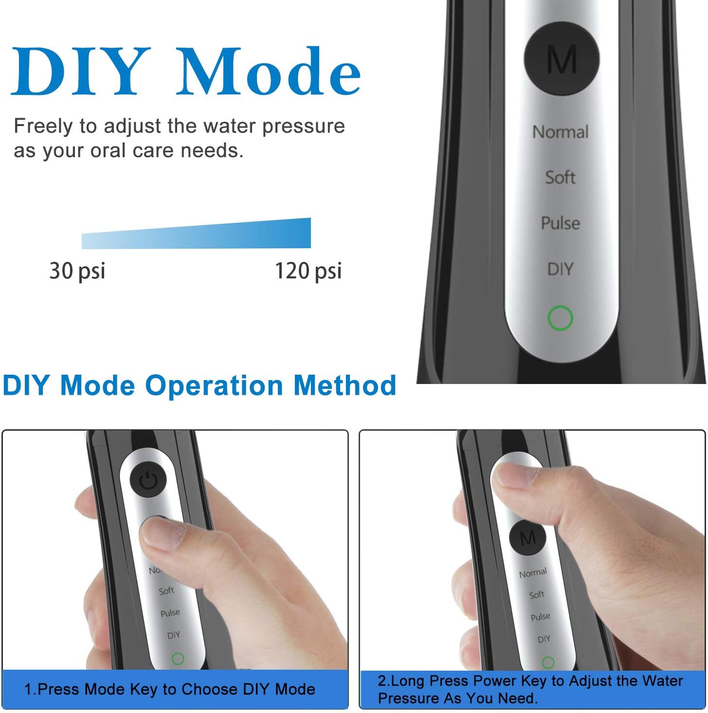 Water Flosser Teeth Cleaner, Cordless Dental Oral Irrigator with DIY Mode, Rechargeable Water Flosser for Braces, Bridges, Implants Care, IPX7 Waterproof with 4 Interchangeable Jet Tips: Health & Personal Care