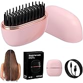 Mini Hair Straightener Portable Rechargeable Cordless Hair Straightener Brush Pink Hair Comb with 3 Level Temperature Control Double Anti-Scald Valentines’ Day Gift for Women