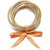 ATIMIGO Bowknot Jelly Bangle Bracelets Set Lightweight Cute Glitter Filled Stack Silicone Party Bracelets for Women