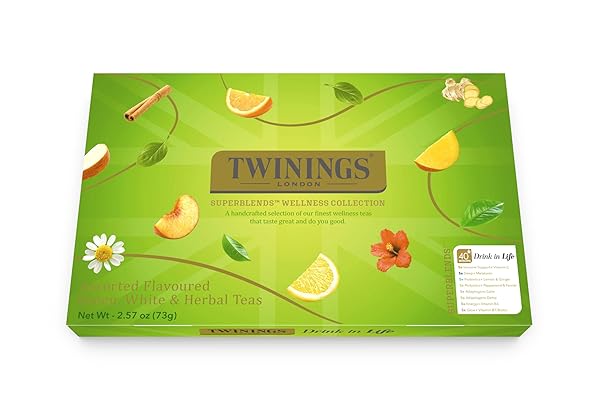 TWININGS SUPERBLENDS WELLNESS COLLECTION, VARIETY GIFT BOX SAMPLER, 40 TEA BAGS