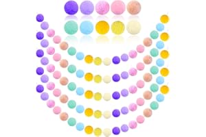 QSCFKL 5 Pieces Pastel Pom Pom Garland Hanging Easter Decorations Indoor Home Decor for Living Room Wall Classroom Christmas Tree, Cute Rainbow Colorful Felt Ball Garland Baby Shower Birthday Party Supplies