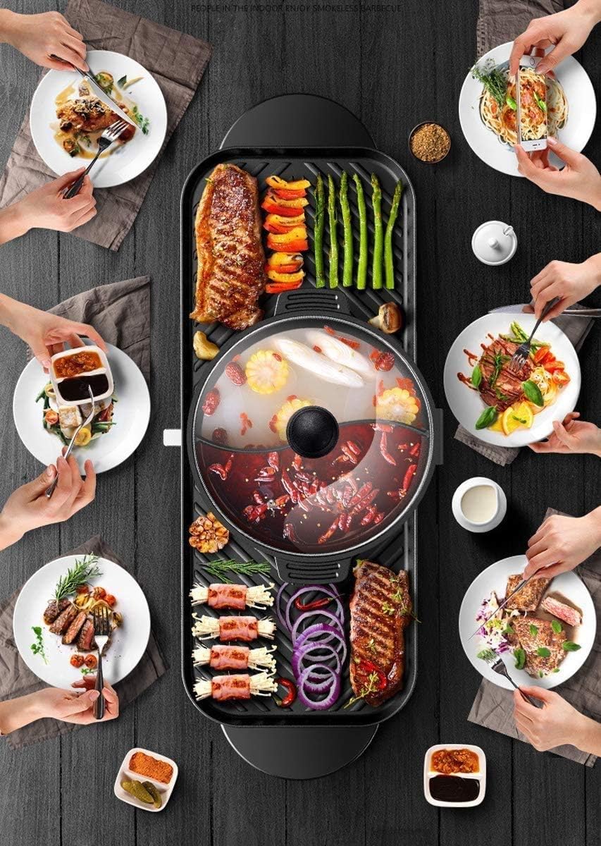 review NOLOGO Barbecue Electric 2 in 1Smokeless Maifan Stone Electric Baking Pan - Grill & Hot Pot, Multi-Function Electric Barbecue Electric Power Ideal Person Weekend Family Friend