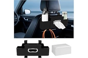 toresper Car Back Seat Organizer with Tissue, Car Seat Back Tissue Box and Storage Hook, Multifunctional Car Organizer for Hold Phone,Drinks,Handbag,Compatible with Most Vehicles (Black)