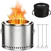 Golabs FP1 Smokeless Portable Fire Pit, 19.5" Stainless Steel Fireplace | Wood/Charcoal/Pellet Fuel, Removable Ash Pan, Sturdy Handle, Carry Bag, Portable for Backyard/Picnics/Camping, for 2-6 People