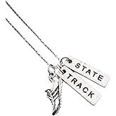 Pewter RUN TRACK STATE Necklace - Pewter Running Shoe Charm, Pewter TRACK Pendant and Pewter STATE Pendant on 18 inch Stainless Steel Cable Chain - Track State Race - All Pewter