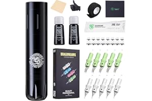 Dragonhawk X3 Pro Tattoo Wireless Gun Pen Machine Kit, Rca Jack Battery Power Supply, 10 Cartridges Needles, Tattoo Kit for Beginner