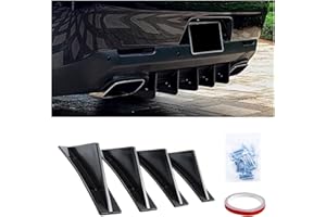 Augeny 4PCS Car Rear Lower Bumper Wing Lip Diffuser, Anti-Crash Curved Shape Auto Shark Fin Spoiler Protector with Screws, Universal Rear Bumper Lip Diffuser Kit for Car SUV Truck (Curved/Black)
