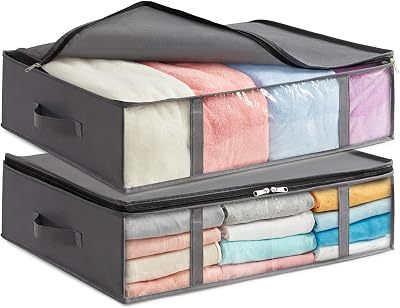 Lifewit 40L Under Bed Storage 2 Pack Foldable Bins with Front Window Grey