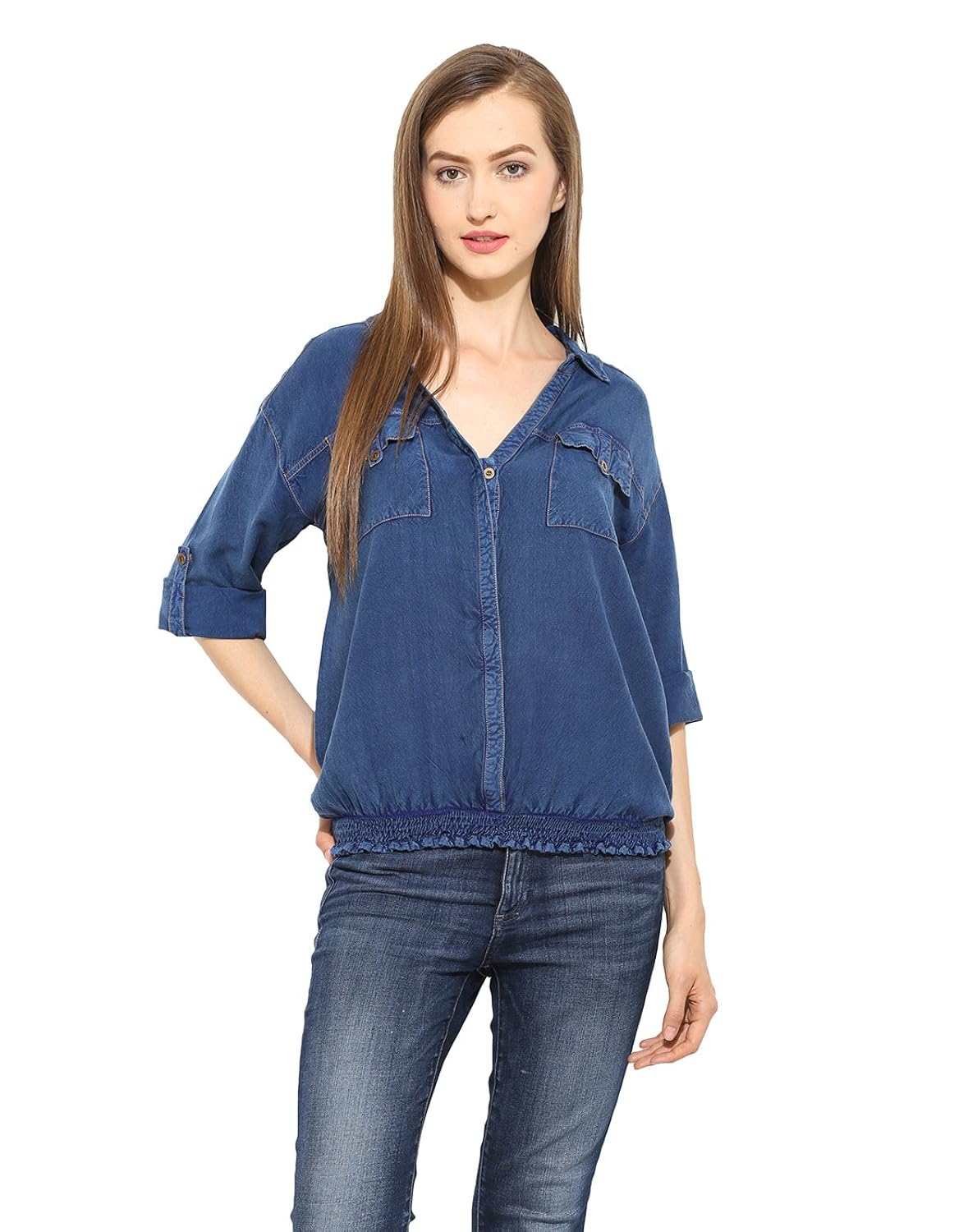 free & young thread detailing washed top