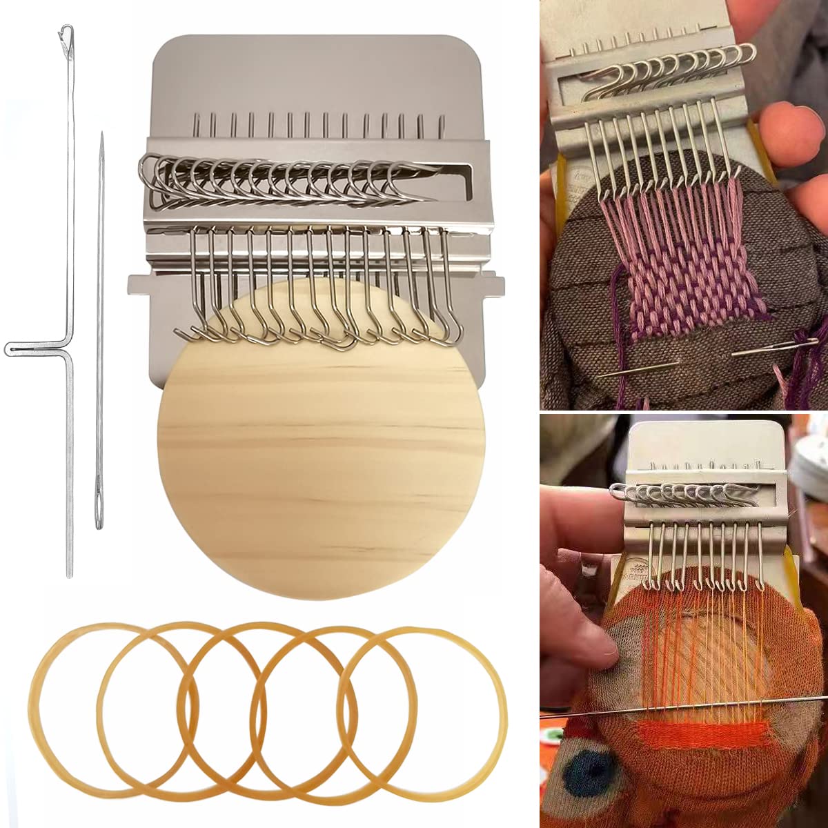 Photo 1 of Rumexeng Small Weaving Loom, Wooden Speedweve Darning Loom Type Weave Tool, Convenient DIY Darning Machine for Mending Jeans and Clothes Quickly and Easily, Makes Beautiful Stitching (14 Hooks)