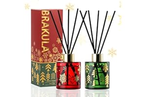 Brakula Reed Diffuser Set, Christmas Bottle Design with 2 Scent,Home Decor Bedroom Living Room Bathroom Office, Stick Diffuser with Essential Oil