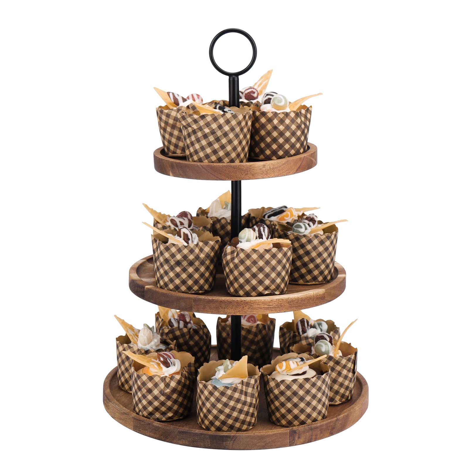 Photo 1 of 3 Tier Cupcake Stand, Wood Tiered Serving Tray Cupcake Tower, Serving Stand Display Dessert Cookie Candy Buffet Holder for Home Tea Party, Wedding, Farmhouse Decor, Tea Party Decor, Kitchen Decor