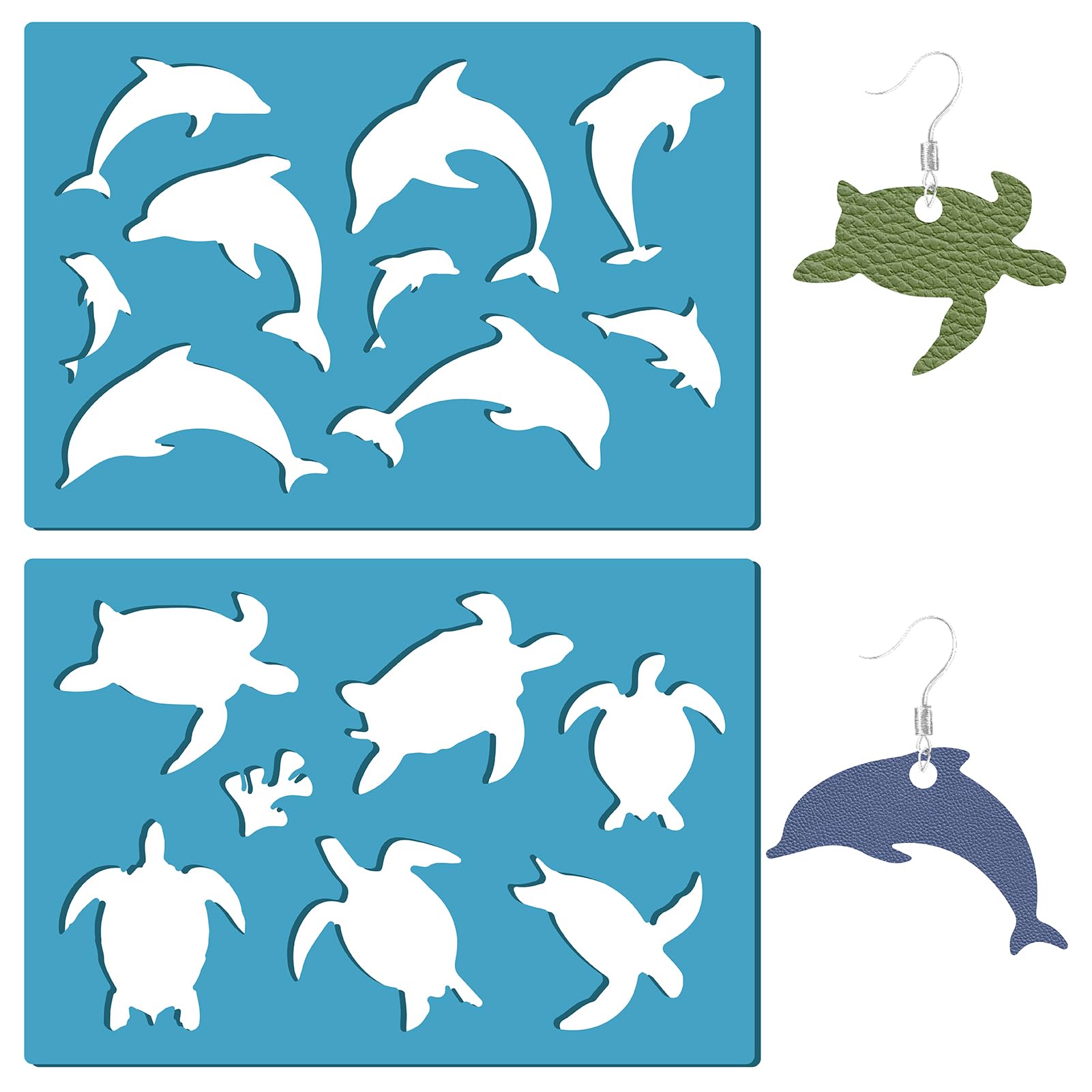 GORGECRAFT 2 Styles Sea Animal Turtles Stencil Dolphin Earrings Making Template Reusable Ocean Coral Jewelry Shape Templates Leather Acrylic Cutting Stencils for Bracelets Diy Crafts Making 3.5 x 5.1