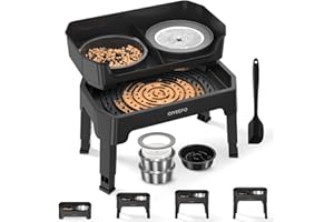 OIYEEFO 4 in 1 Elevated Slow Feeder Dog Bowls: 4 Height Adjustable Mess Proof Raised Dog Bowl Stand with No Spill Dogs Water Bowl - 53oz Stainless Steel Dogs Food Bowls - Slow Feeder for Large Medium Small