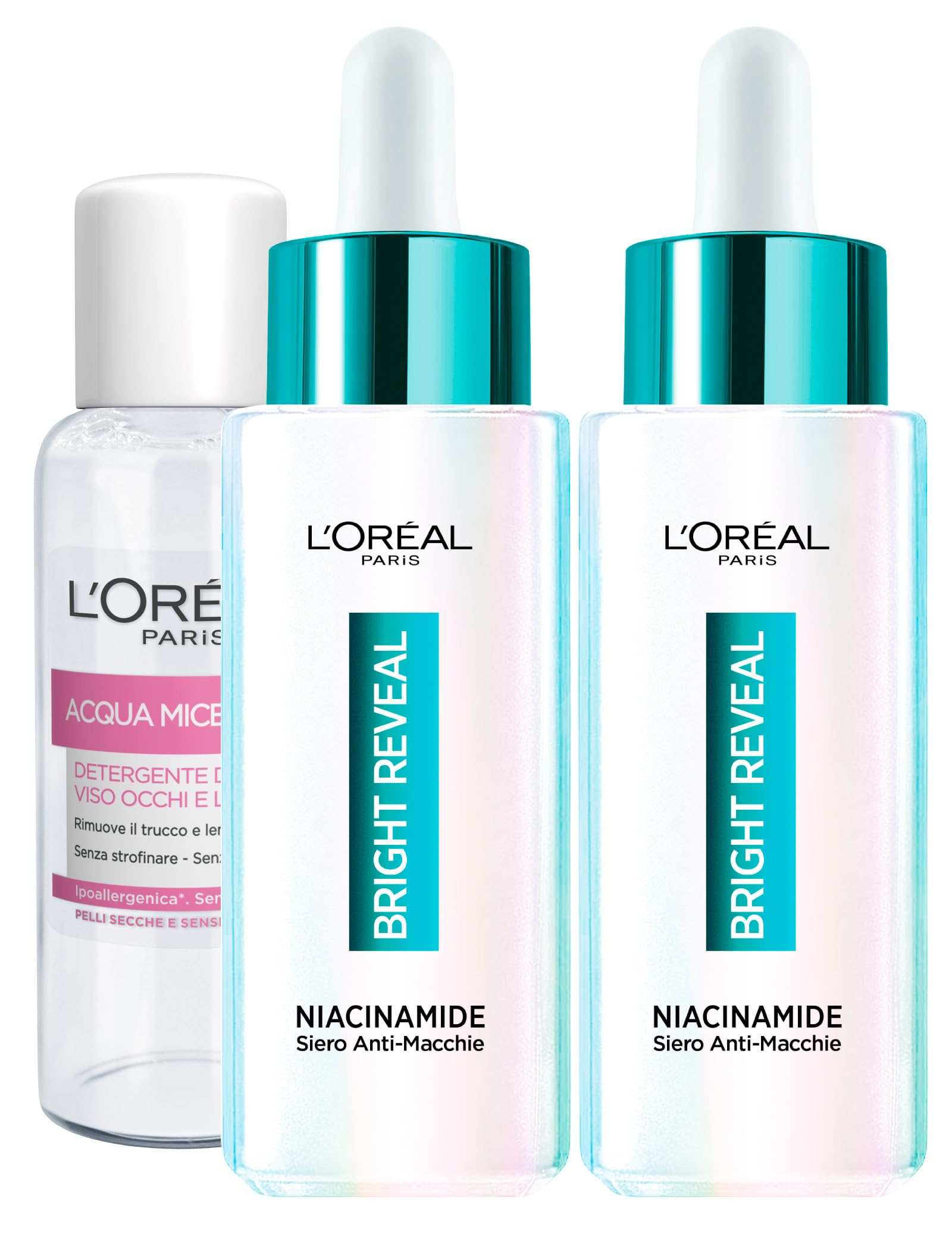 L'Oréal Paris Bright Reveal Anti-Blemish Face Serum Uniforming Smoothing Illuminating Gentle Formula Against Imperfections for Sensitive Skin - 2x 30ml Bottles + Micellar Water 30ml — image 1